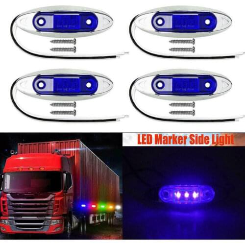 Fuleem 4pcs Blue 3LED Side Marker Light for Trailer Truck Boat 10-30v Waterproof