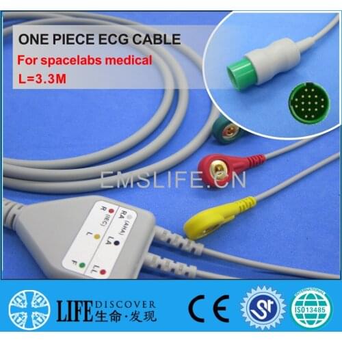 ECG CABLE with 3 leadwires snap for spacelabs ultraview patient monitor