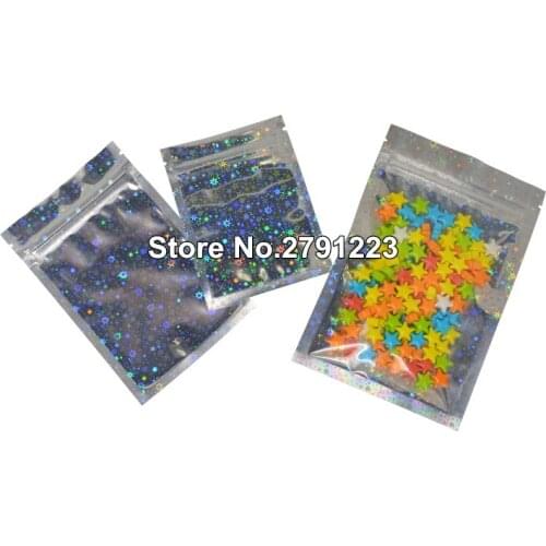 Laser Stars Flash Zipper Bag Holographic Silver Cosmetic Leak Proof Thick Reusable Food Storage Gift Small Pocket 100 Pcs