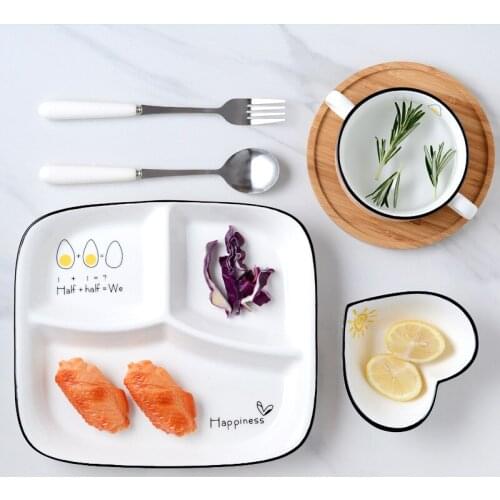 Ceramic tableware, fat-reducing quantitative grid plate, breakfast plate, separate plate