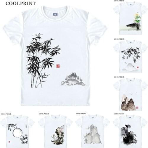 Chinese Monochromes Ink and Wash Painting Drawing T-shirt Lovers Printed Custom Shirt Tank Top Short Sleeves Vintage