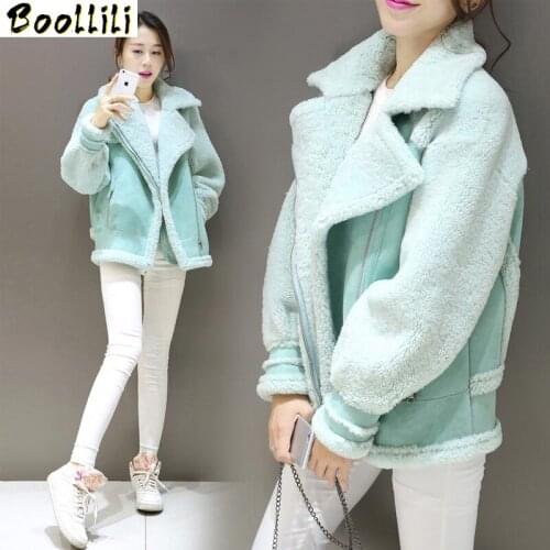 Faux Leather Jacket Women Autumn Winter Artificial Lambswool Fur Coat Cozy Plus Size chaquetas de cuero mujer Candy Color