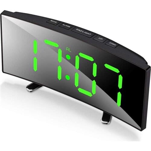 Hot Digital Alarm Clock, 7 Inch Curved Dimmable LED Sn Digital Clock for Kids Bedroom, Green Large Number Clock, Lightweight