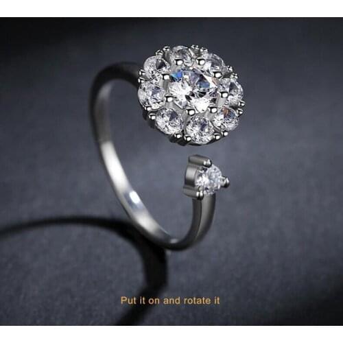 Trendy Fashion 925 Sterling Silver Dazzling CZ Rotate Opening Rings Engagement Wedding Rings For Women anillos S-R295
