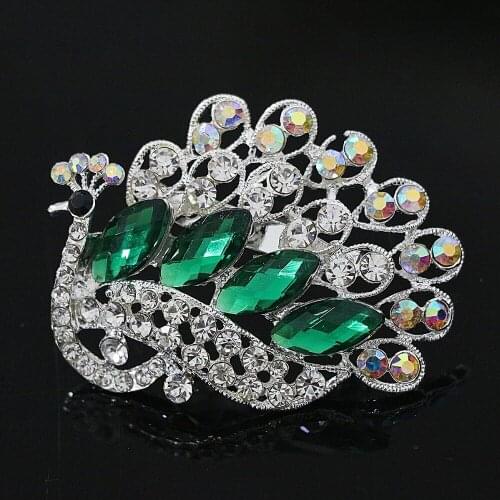 Trendy Bohemia peacock brooch animal design colorful rhinestone crystal silver-color plated pin jewelry B1250