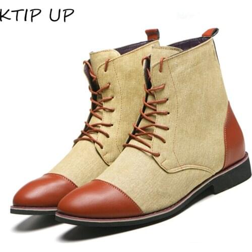Men Pu Leather Lace-up Men Shoes High Quality Men Vintage British Breathable Canvas Military Boots Autumn Plus Size 48 Men Boots