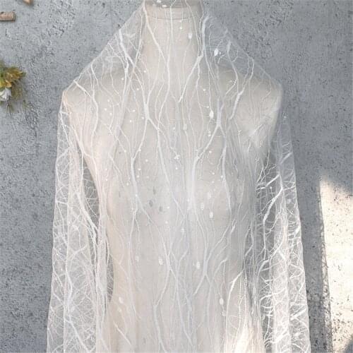 Soft Veil Mesh Tulle lace fabric Branch Sequined lace fabric Net For DIY Wedding Veil Dress Bridal Dress Cloak 150 cm width