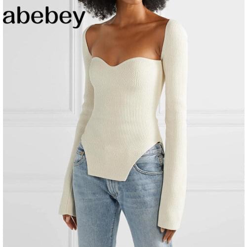 2021 new spring and summer fashion women clothes sqaure collar full sleeves elastic high waist sexy pullover WK080