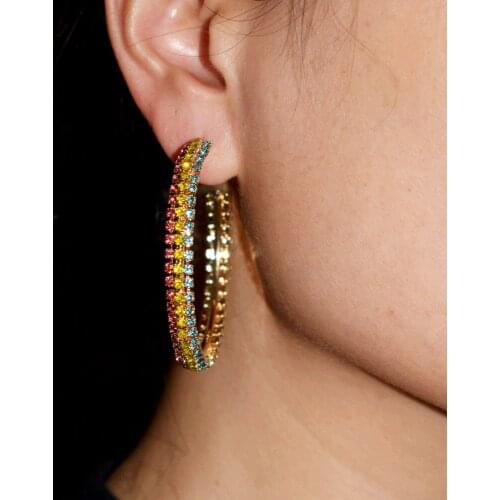 New Multicolors Shiny Rhinestone Hoop Earrings for Women Fashion Jewelry Bohemian Girls' Circle Statement Earrings Accessories