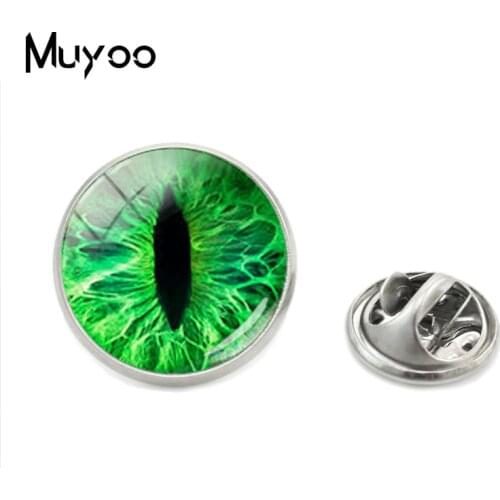 New Arrival Trendy Metal Lapel Pins Glass Green Cats Eye Ring Gift for Cat Lovers Round Dome Fashion Color Pin Lapel Jewelry