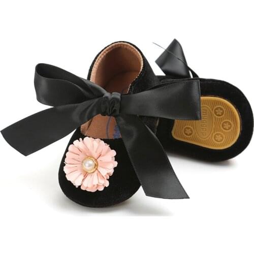 Newborn Baby Girl Shoes Bow Flower Flock Toddler Infant Fabric Baby Little Girl Baby First Walker Soft Bottom Non-slip Shoes