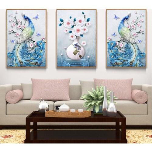 Peacock Vase Butterfly Luck Canvas Painting Print Poster Picture Wall Home Decor