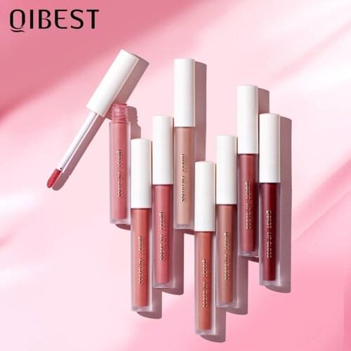 QIBEST 8 Colors Velvet Matte Liquid Lipstick Lipgloss Pigment Cream Nonstick Cup Lip Gloss Easy To Color Makeup Cosmetics
