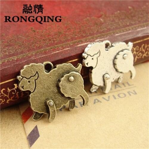 RONGQING 50pcs/lot 18*21MM 2 color sheep antique alloy charm pendant Charms fit Bracelets & Necklaces DIY Jewelry