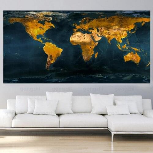 Nordic Modern World Map Retro Art Poster Golden Abstract Canvas Painting Home Decor Living Room Prints and Pictures Frameless