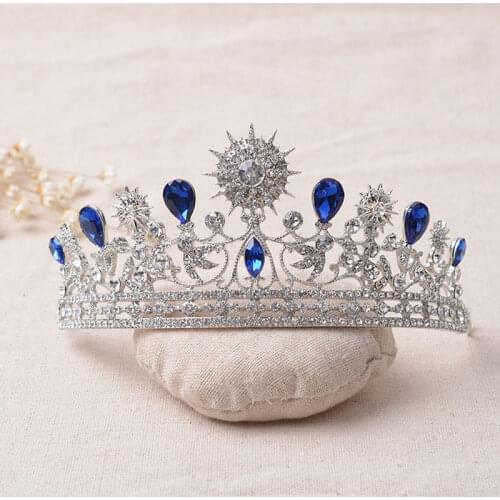 Luxury Elegant Blue Rhinestone Bridal Tiara Crystal Wedding Quinceanera Tiaras And Crowns Pageant Tiara Hair Jewelry Accessories
