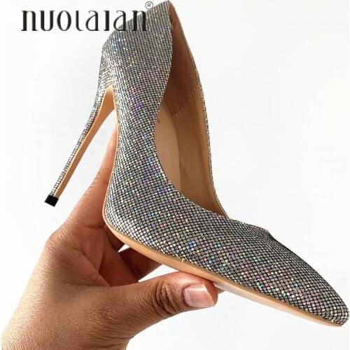 Fashion 8/10/12CM Stiletto High Heel Shoes Summer Women Pumps Party Wedding Shoes Lady Pump Sexy Sequined High Heels Silver