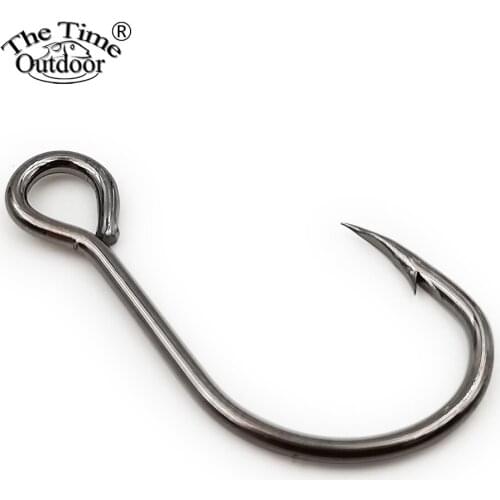 Thetime #8-#2/0 φ1.36mm-0.7mm Thickened Steel Wire Big Eye Barbsd Stronger Single Hooks Carp Fishing Tackle For Minnow Crankbait