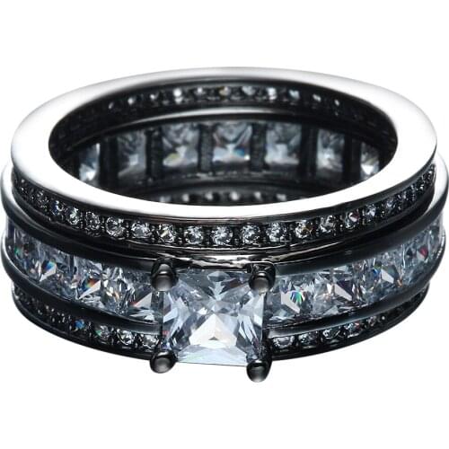 High-quality fashion wedding bridal set black gold-color rings pave white zircon Leisure jewelry for men 2016 hot sale product