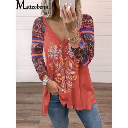 Autumn 2021 Fashion New Women Clothing V-Neck Pullover Print Long-Sleeve Splice T-Shirt Tops Ladies Casual Loose Street T-Shirts