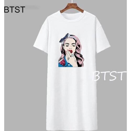 Lana Del Rey Sexy t-shirt dress lady fashion short sleeve white o-neck mini summer dresses for women