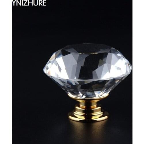 10pcs 40mm Diamond Door New Transparent Crystal Glass Pull Drawer Cabinet Furniture Handle Knob Screw Hot Worldwide Gold Base