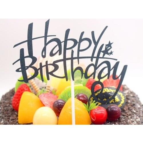 10pcs/lot Wholesale Happy Birthday Cake Topper Flags Glittler PaperBoard Multi Colors For Birthday Party Cake Baking Decor