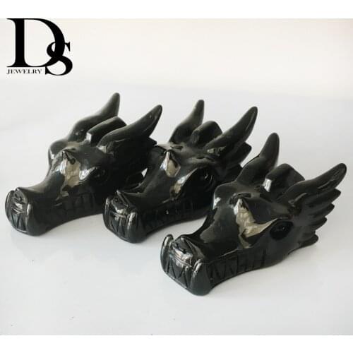 100mm Natural Black Obsidian Dragon Skull Hand-Carved Quartz Crystal Skull Figurine Mascot Healing Reiki Crystal Home Decoration