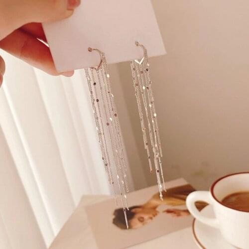 2020 exquisite star shiny design exaggerated style Korean female drop earrings simple metal chain long tassel new