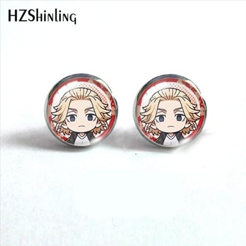 2021 New Tokyo Revengers Stud Earring Anime Mikey Round Earrings Handmade Glass Dome Photo Printed Jewelry Gifts