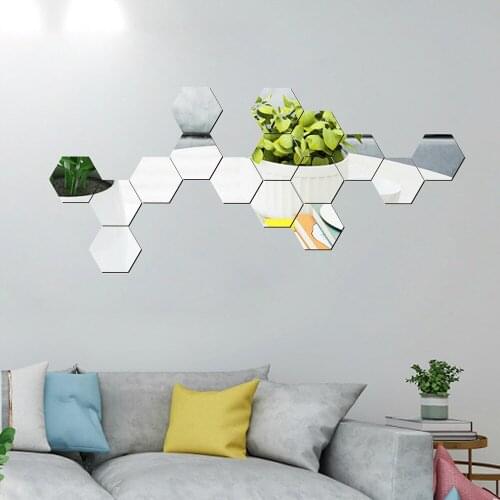 12PCs/Set DIY 3D Mirror Wall Sticker Hexagon Home Decor Mirror Decor Stickers Art Wall Decoration Stickers Multi-color Drop ship