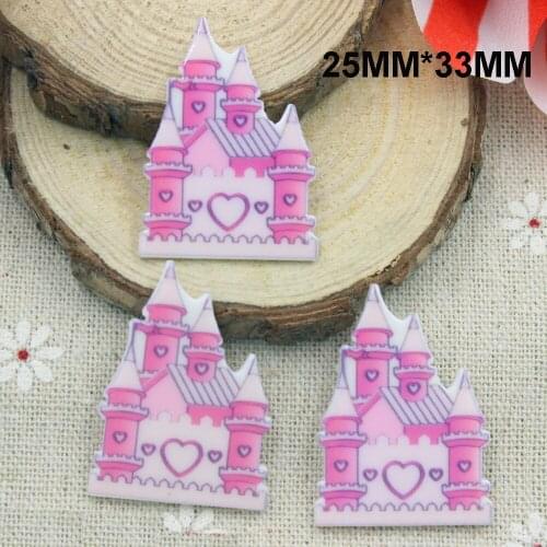 50pcs/lot 25*33MM Lovely Girls Pink Castle Flatback Resin Cabochon DIY Crafts Embellishments for Hair Bow Centers