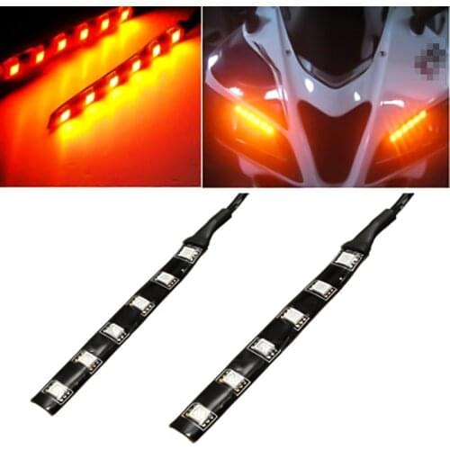 2Pcs/set 12V Motorcycle 6 LED Turn Signal Strip Lights Indicator Bars Amber Lamps Universal For Car License Plate Trailer Lights