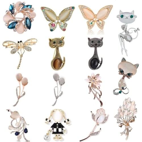 Butterfly Flower Phoenix Dragonfly Cat Brooches Flower Brooches Opal Stone Flower Brooch Pin Garment Accessories Birthday Gift