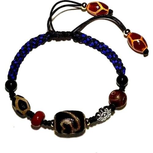 Hand-woven old agate DZI beads bracelet ladies lotus tortoiseshell DZI amulet adjustable jewelry bracelet Free Shipping
