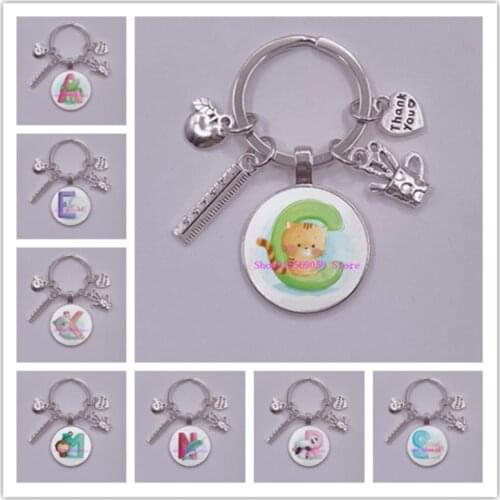 Personalise letter Keychain pen holder Charm Keychain Animal glass photo keychain Thank You Teacher keyring Teachers Day Gift