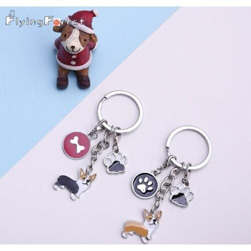 DIY welsh Corgi Samoyed Key Chain dogs Key Ring Jewelry Women dog feet Pendant Bones tags Charm Lovers Dog Best friends gift