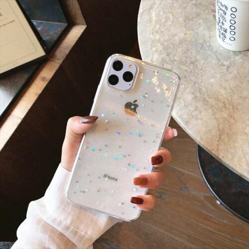 Luxury Bling Stars Glitter Soft TPU Phone Case For iPhone 11 Pro Max 12 Mini X XR XS 6S 7 8 Plus SE2020 Transparent Powder Cover