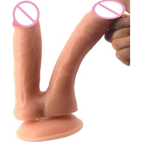 Flesh Brown Black Double Dildo, Silicone Suction Cup Dildo Double Penetration For Both Vagina Anal Dildo Realistic Woman Sex Toy