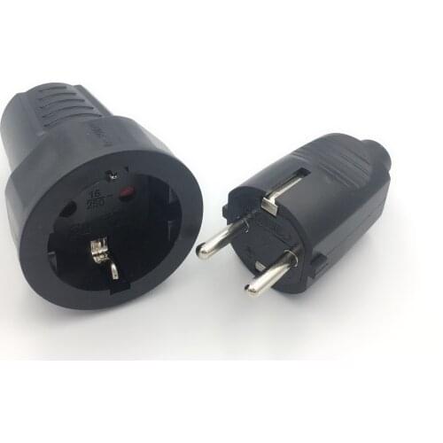 Euro Germany standard Extension Cord Connection Plug Male Female Butt plugs 16A 4.8mm AC Power Adaptor Socket Assemble EU plug