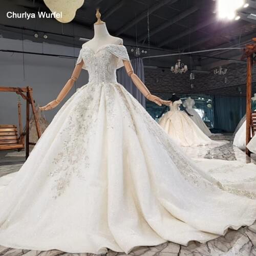 HTL1737 Pearls Applique Crystal Sequined Wedding Dress 2020 Sweetheart Off The Shoulder Short Sleeve vestido de novia