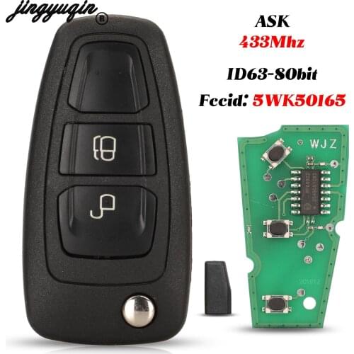 Jingyuqin 2 Buttons For Ford Ranger TKE 2011-2015 Fob Flip Smart Remote Car Key 433Mhz ID63-(83) Chip 5WK50165 Uncut HU101 Blade