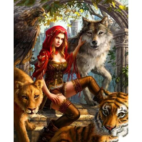 JMINE Div 5D Girl Goddess fairy Wolf Tiger Eagle Full Diamond Painting cross stitch kits art Animal 3D paint by diamonds