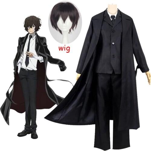 Anime Bungo Stray Dogs Dazai Osamu Cosplay Costume Black Trench Outfit Jacket Anime Men Adult Halloween Christmas Suits Coat