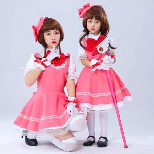 Girls Pink Card Captor Sakura Kinomoto Sakura Princess Dress Cosplay Costume Lolita Dress Costumes For Kids Party