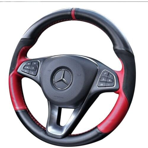 Leather Suede Hand-Sewn Car Steering Wheel Cover Set for Mercedes-Benz E\A\C\200L GLCc GLA GLE Car Interior Accessories