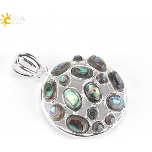 CSJA New Zealand Abalone Shell Paua Round Necklaces Pendants Natural Ocean Seashell MOP Beads Women Men Charms Jewelry Gift E481