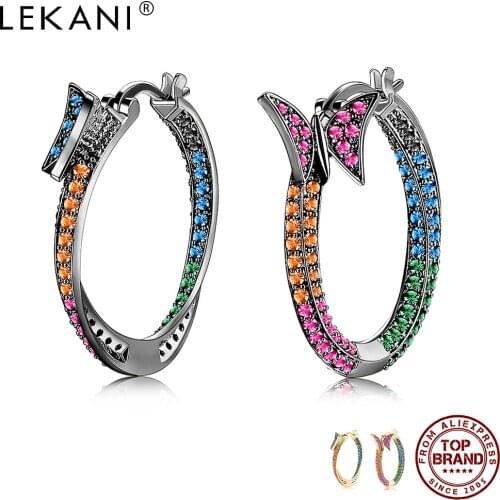 LEKANI Multicolor Style Hoop Earring For Women Inlay Full Cubic Zirconia Butterfly Shape Earrings Fashion Jewelry New Outing
