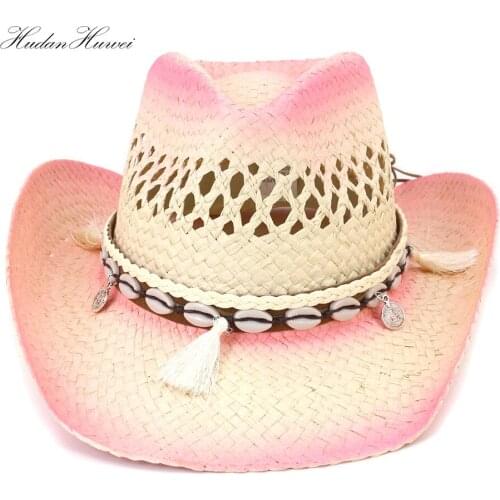 Hot Sell Western Style Summer Sun Visor Hat for Women Girl Pink Cowboy Cap Holiday Travel Beach Party Wide Brim Hat