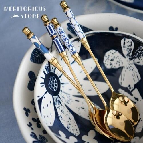 Stainless Steel Coffee Spoon Dessert Spoon Ice Cream Spoons Tea Spoon European Style Golden Small Spoon Kitchen Dinnerware